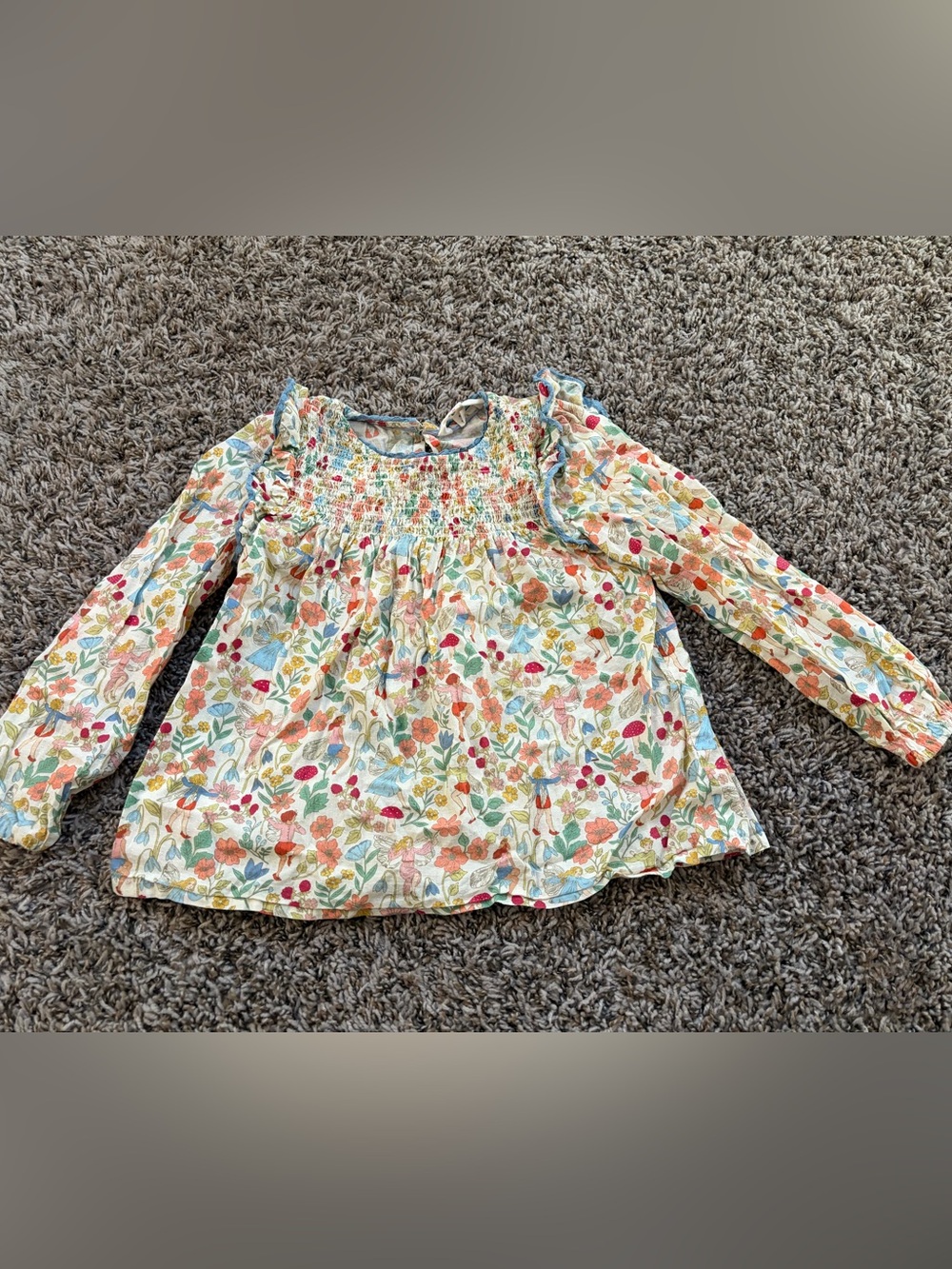 Mini Boden Girls' Floral Fairy Smocked Long-Sleeve Top
